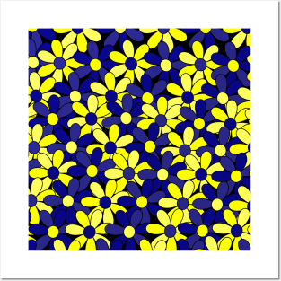 Down Syndrome Blue and Yellow Flower Pattern Posters and Art